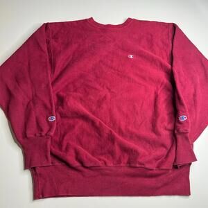 Rare Champion Reverse Weave Sweatshirt Maroon Double C Sleeve Logo Factory Error
